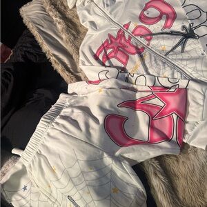 White and Pink Graphic Hoodie and Pants Set